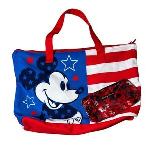 Disney Mickey Mouse Patriotic Tote Bag‎ & Zipper Pouch Travel Red White Blue
